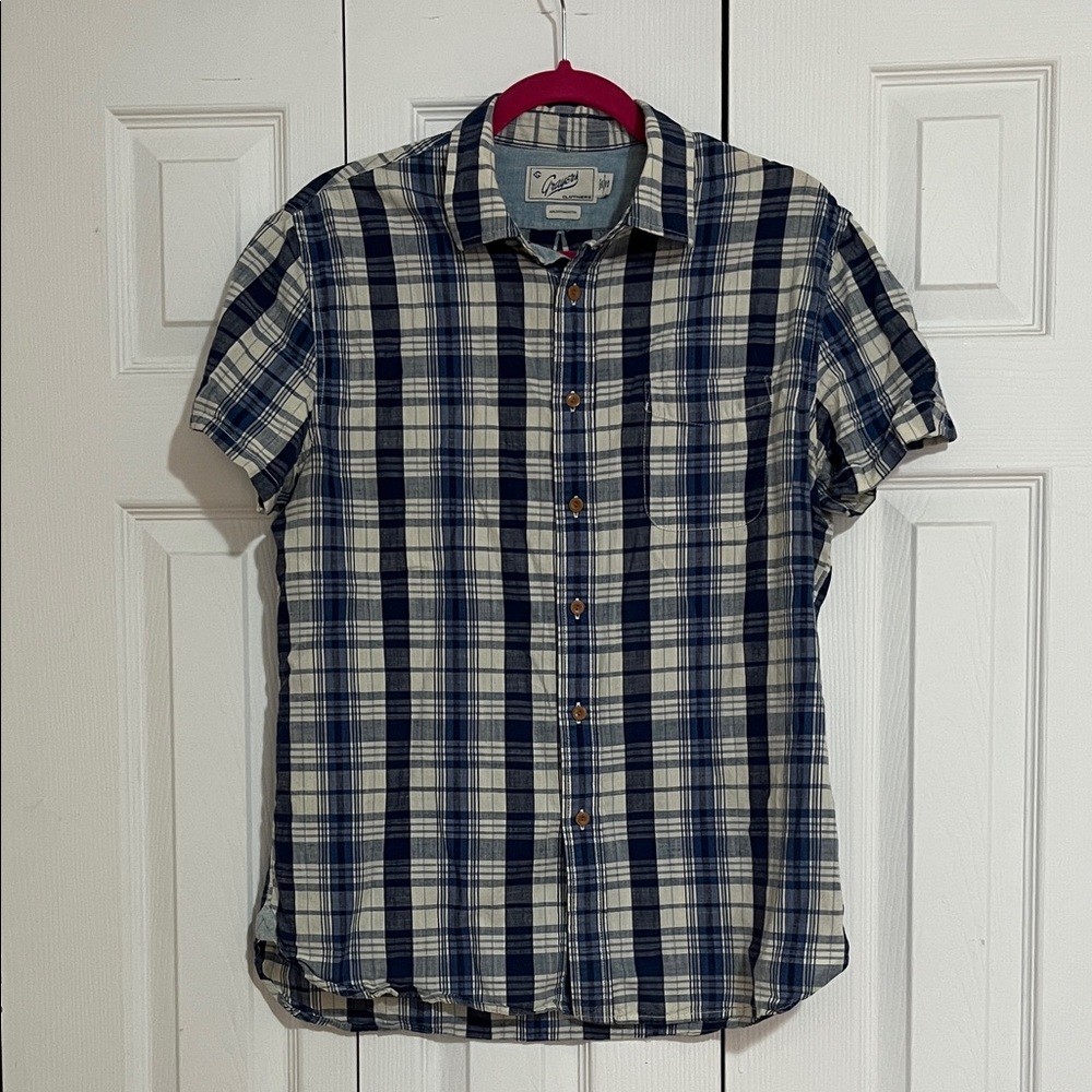 Grayers Navy and Cream Plaid Short-Sleeve Button-Down Shirt